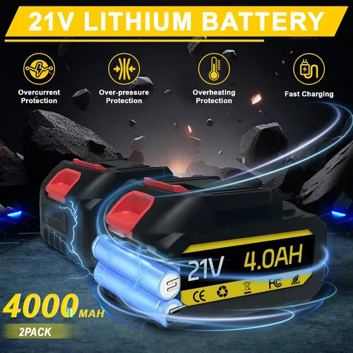 Vista 2 de Motosierra eléctrica inalámbrica, motosierra de 12 pulgadas para batería Makita de 18 V, incluye 2 baterías de 4000 mAh y cargador, sierra de cadena