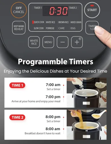 Vista 7 de TOSHIBA Arrocera pequeña de 3 tazas sin cocer - Pantalla LCD con 8 funciones de cocción: arroz, avena, granos mezclados y más, olla interior Gris