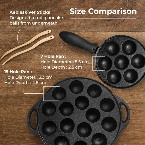 Vista 4 de Upstreet Sartén Aebleskiver de hierro fundido/Sartén Ebelskiver/Ideal para sartén poffertjes (15 agujeros)
