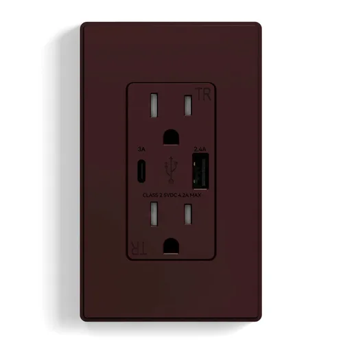 Vista 42 de ELEGRP Cargador USB de pared, receptáculo USB con puertos USB tipo A y tipo C, enchufe dúplex de 15 amperios resistente a manipulaciones NEMA 5-15R
