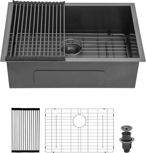 Vista 28 de Logmey - Fregadero de barra de acero inoxidable de 13 pulgadas, fregadero de cocina empotrado para barra de calibre 16, cuenco individual de 9