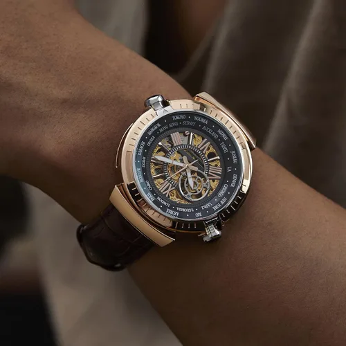 Vista 4 de SALUT MONDE Men's Wrist Watches Hand Assembled Mechanical Man Watch Italian Leather Straps Waterproof