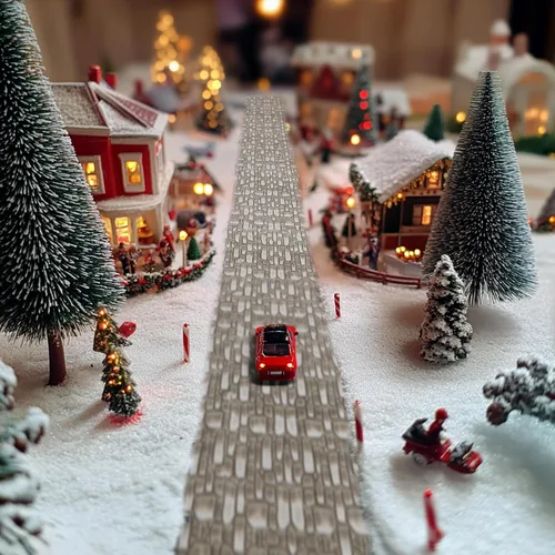 Vista 7 de 4 piezas de camino adoquinado de aldea de Navidad, accesorios de pueblos
