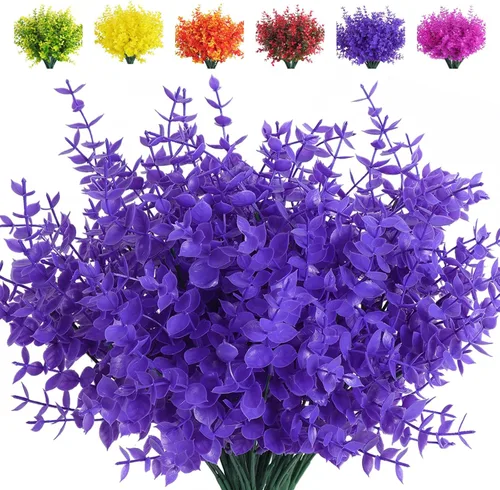Vista 64 de RECUTMS - Flores artificiales, 12 plantas sintéticas para exteriores, resisten rayos ultravioleta, arbustos para interiores y exteriores, maceta