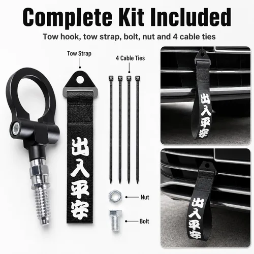 Vista 3 de Ganchos de remolque para coche con estilo JDM, para parachoques delantero, con correas de remolque personalizadas, 16 mm para BMW E90 E91 E92 E93 X1