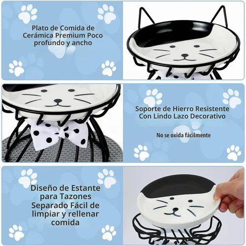 Vista 4 de Plato elevado de comida para gatos, cerámica, soporte antideslizante, estación de alimentación elevada, 5 pulgadas, poco profundo para bigotes, apto