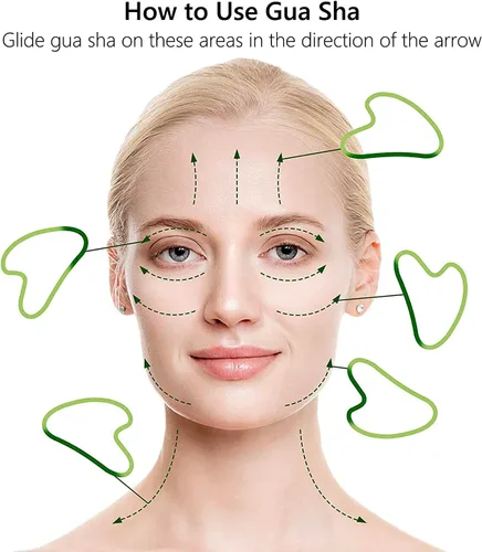 Vista 4 de Auténticas piedras de jade Gua Sha de propiedad asiática, herramienta facial GuaSha, masaje corporal facial, terapia de acupuntura, tratamiento