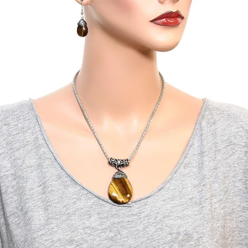 Vista 2 de Falari - Juego de collar de piedra natural con forma de gota