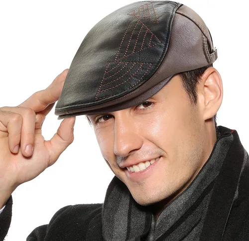 Vista 19 de Panegy Sombrero de periódico para hombre, gorra plana de piel sintética, sombrero de boina ajustable, sombrero de hiedra para conducir golf al aire
