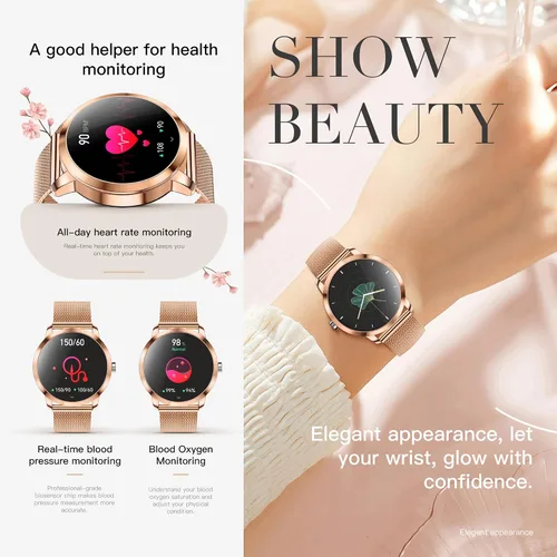 Vista 3 de Reloj inteligente (respuesta/haz llamadas) para mujer, reloj inteligente AMOLED de 1.27 pulgadas para iPhone Android, rastreador de actividad