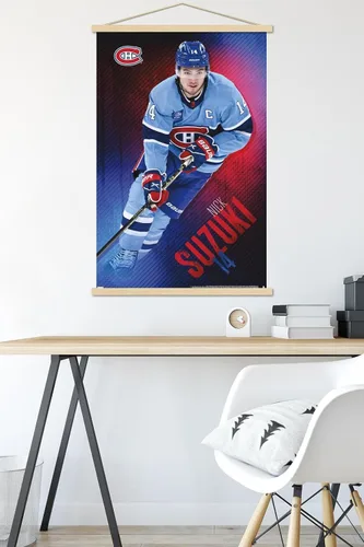 Vista 5 de Trends International NHL Montreal Canadiens - Póster de pared de Nick Suzuki 23, 22.37 x 34.00 pulgadas, paquete de impresión premium y colgador