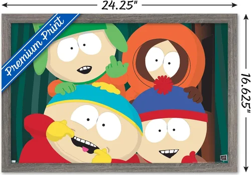 Vista 3 de Trends International South Park - Póster de pared de primer plano, 14.72 x 22.37 pulgadas, versión enmarcada de madera de granero