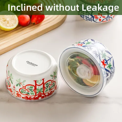Vista 5 de Cuenco de cerámica con tapa, apto para microondas, juego de 4 Food Storage Containers for Soup, Meal Prep, Cereal, Salad Leftovers - Picnic