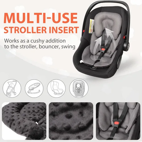Vista 5 de Inserto para asiento de automóvil infantil, cojín reversible 2 en 1 para asiento de automóvil para recién nacido, soporte para la cabeza y el Negro