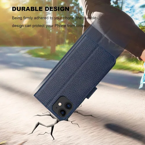 Vista 9 de Bocasal Funda de piel auténtica tipo cartera para iPhone 11, carga inalámbrica, bloqueo RFID, soporte para tarjetas de crédito, función atril, funda