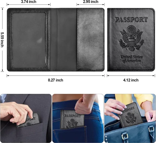 Vista 3 de Combo de tarjetero para pasaporte y vacuna, soporte para pasaporte con ranura para tarjeta de vacuna, cartera para pasaporte, funda para pasaporte