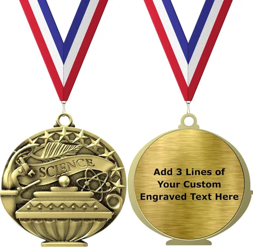 Vista 8 de Express Medals Pack of 10 (or More) Engraved Scholastic Academic Award Medals with RWB Neck Ribbons