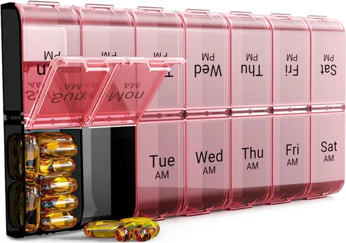 Vista 11 de Organizador de píldoras extra grande de 7 días, 2 veces al día, pastillero semanal dos veces al día, estuche de píldoras XL AM PM, organizador