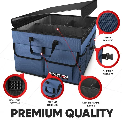 Vista 2 de FORTEM Organizador de maletero de coche (azul, estándar) + correas de trinquete