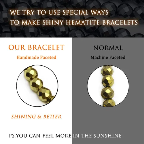 Vista 5 de Morchic Juego de 2 pulseras elásticas ajustables con cuentas de hematita brillante para mujer, gema energética semipreciosa, regalo de cumpleaños