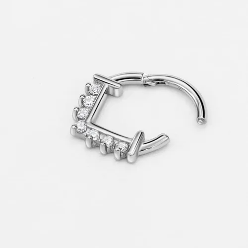 Vista 2 de FANSING Tabique de acero quirúrgico 316L para mujer, joyería de tabique hipoalergénica de 0.43 oz, 0.73 pulgadas, joyería de piercing triangular