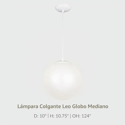 Vista 4 de Generation Lighting Leo - Colgante de globo colgante mediano de 1 luz en Blanco