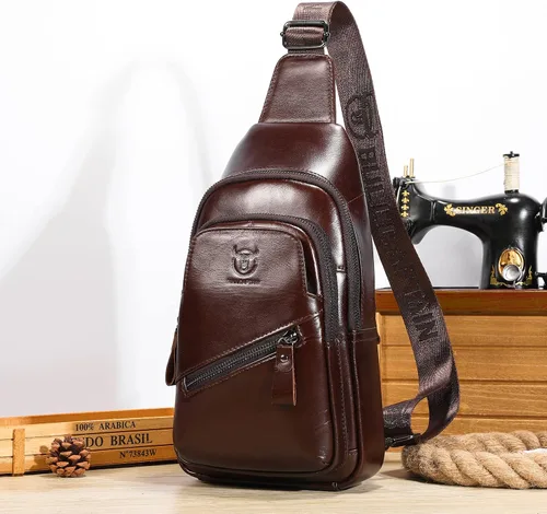 Vista 129 de LUKZIJAES Bolso bandolera de cuero genuino para hombre