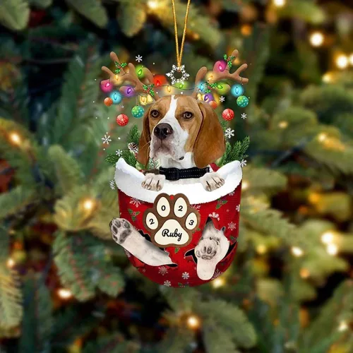 Vista 146 de Adornos personalizados de Pug cervatillo – Decoración personalizada para árbol de Navidad con patas de bolsillo de nieve