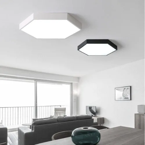 Vista 4 de Lámpara de techo LED regulable de montaje empotrado, luz de panel hexagonal simple, lámpara de techo moderna de montaje en superficie con control