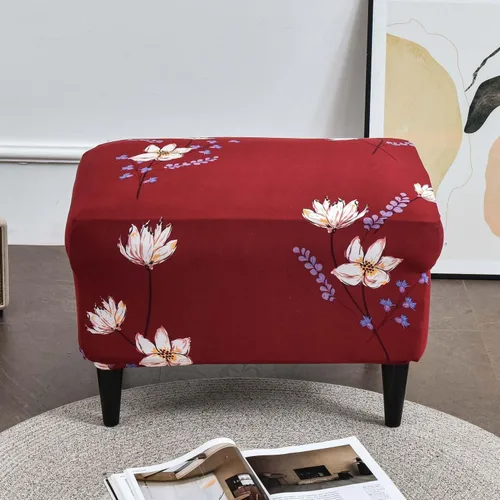 Vista 46 de Funda elástica otomana rectangular para taburete, funda de elastano estampada para reposapiés, protector antideslizante para reposapiés, con parte #1