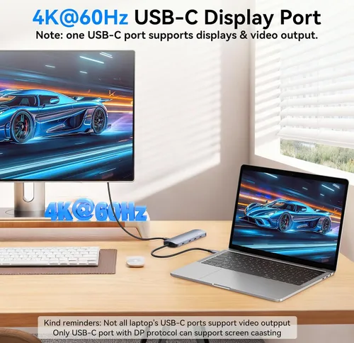 Vista 3 de Hub USB C de 10 Gbps, divisor USB C con salida de video 4K a 60 Hz, carga PD de 100 W, transferencia de datos, extensor adaptador USB 4 multipuerto