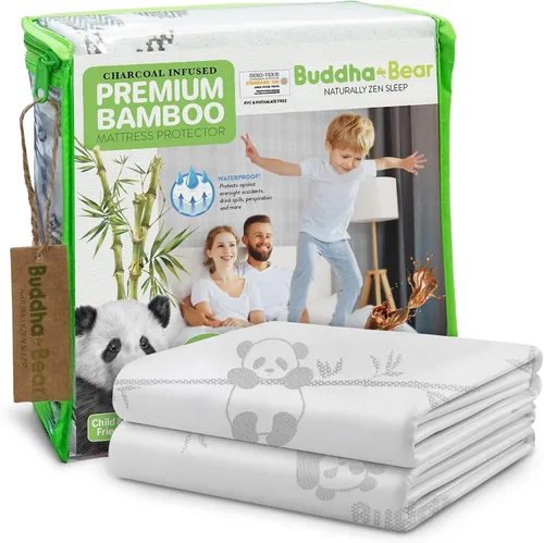 Vista 9 de Protector de colchón de bambú premium impermeable Extra suave Carbón fundido para control de olores Se adapta a camas de hasta 21 pulgadas