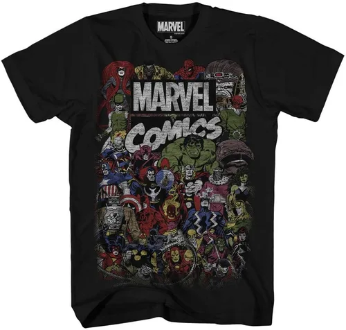 Vista 3 de Marvel Avengers Comics Logo - Camiseta gráfica para hombre, Negro