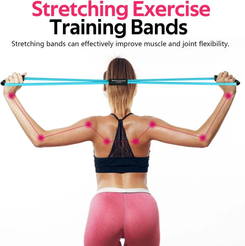 Vista 4 de RENRANRING Bandas de Resistencia de Fitness en Forma de 8 con Asas - Juego de 3 Bandas de Tubo de Ejercicio para Estiramiento de Brazos y Hombros