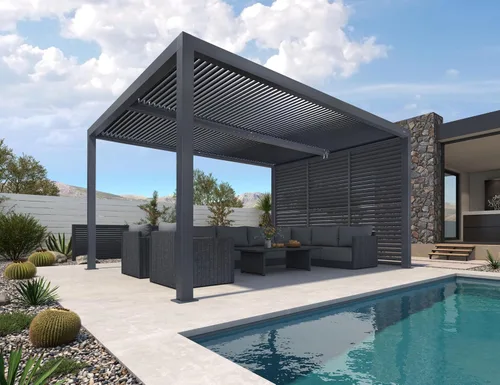 Vista 57 de PURPLE LEAF - Pérgola con listones de 10 x 12 pies, sistema de drenaje 94AS para patio, color gris Premium All-Aluminum Rustproof Build, Modern