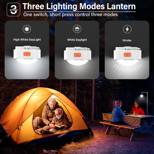 Vista 5 de Luces de campamento recargables FLY2SKY 2 piezas de luces blancas de tienda de campaña mini linterna portátil LED linterna de campamento
