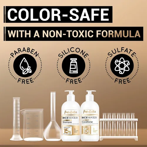 Vista 5 de Champú y acondicionador de agua de arroz para adelgazar el cabello, con ingredientes naturales que incluyen biotina y cafeína, hombres y mujeres