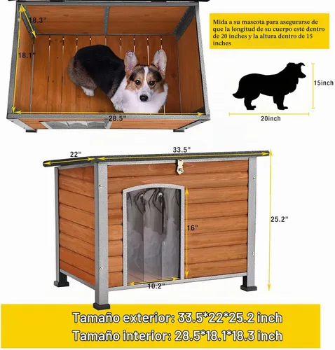 Vista 6 de Aivituvin - Casa para perros de madera para exteriores e interiores, para invierno, con patas elevadas, resistente a la intemperie, para perros