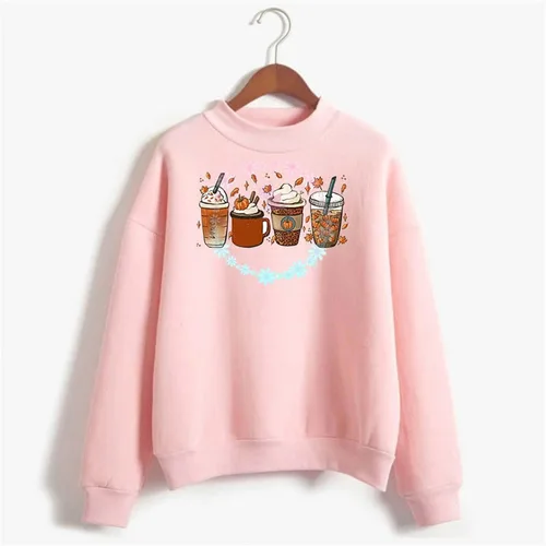Vista 3 de Ceboyel Linda sudadera de Halloween para mujer, sudadera con estampado de calabaza café, cuello redondo, manga larga, ropa de otoño