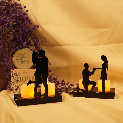 Vista 4 de Adorno de vela de hierro hecho a mano, estatua romántica de pareja para aniversarios, esculturas modernas decorativas, decoración de boda, adorno