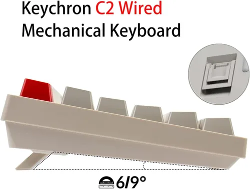 Vista 6 de Keychron C2 - Teclado mecánico con cable de tamaño completo compatible con Mac, interruptor rojo, 104 teclas ABS retro color teclado