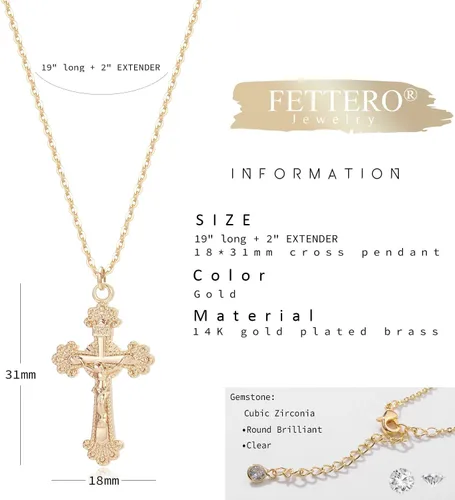 Vista 29 de Fettero - Collar con dije de cruz de fe, chapado en oro de 14 K, cadena fina, minimalista, simple, pequeña, para oración, regalo de joyería religiosa