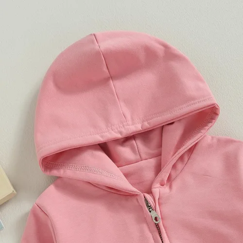 Vista 5 de Sudadera con capucha y cremallera para bebé niño y niña, color liso, de algodón, de manga larga, con bolsillos