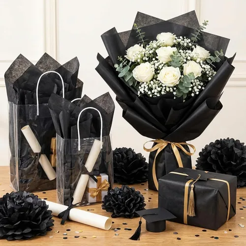 Vista 5 de Qilery - 500 hojas de papel de seda negro a granel para bolsas de regalo de 15 x 20 pulgadas, sin ácidos, para regreso a clases, papel de regalo