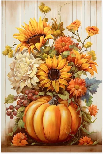 Vista 2 de DOARTDO Arte de pared de otoño, imágenes de otoño, decoración de pared, girasoles y calabazas, impresiones en lienzo de cocina, Acción de Gracias