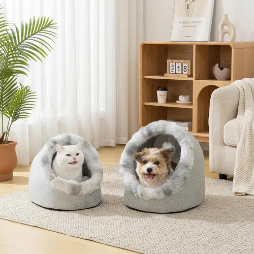 Vista 8 de Avont Cueva de cama para gatos de interior, semi-cerrada con cojín lavable