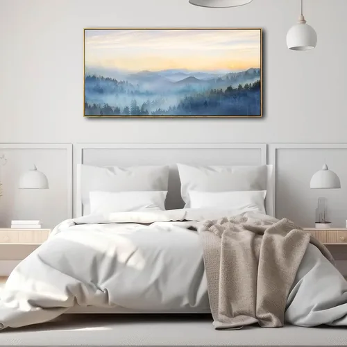 Vista 3 de YJYart Arte de pared de árbol para sala de estar, bosque y naturaleza, pintura de 20 x 40 pulgadas, enmarcado, paisaje, impresión en lienzo
