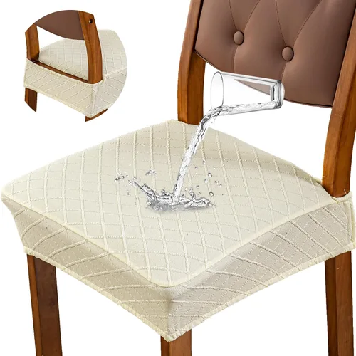 Vista 22 de Fundas de asiento impermeables para sillas de comedor, fundas para sillas de comedor y cocina (beige, 2 piezas) Jacquard Removable Machine