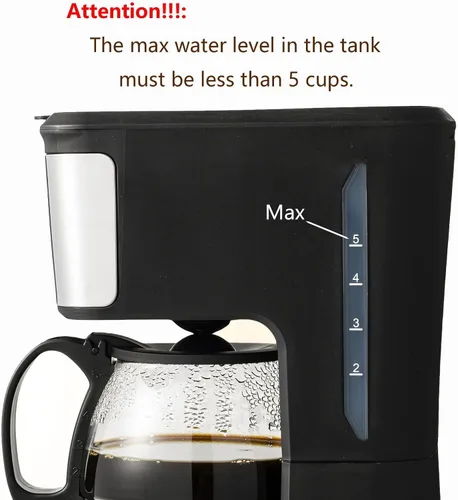 Vista 9 de Cafetera programable para 5 tazas, filtro reutilizable, indicador de nivel de agua transparente, apagado automático, cafetera negra y de acero