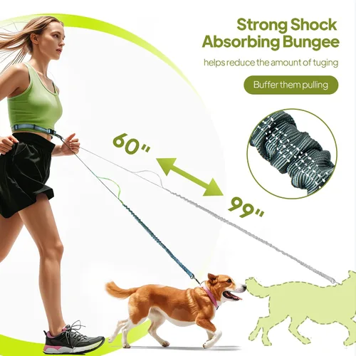 Vista 3 de Correa de perro manos libres con bolsa de cremallera, correa de cintura para pasear perros, correr y senderismo, cinturón ajustable con asa, diseño